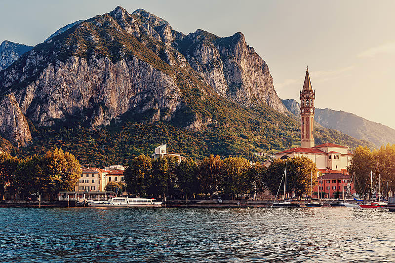 Lecco is a colorful city on the shores of Lake Como, Italy.