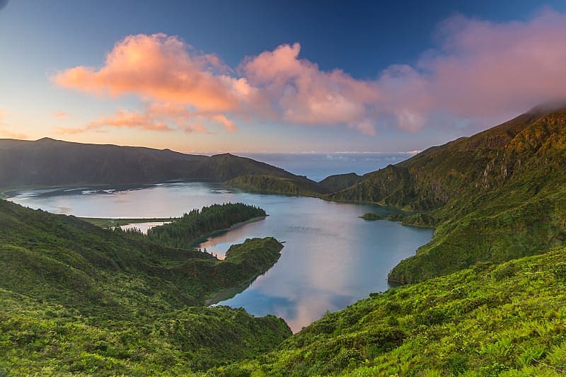 Sun setting on Sao Miguel in Azores, Portugal
