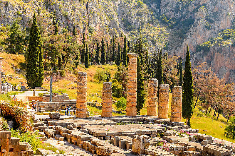 The Temple of Apollo in Delphi is an archaeological site in Greece on Mount Parnassus.