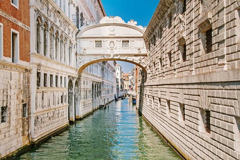 View of the famous Bridge of Sighs in Venice, Italy