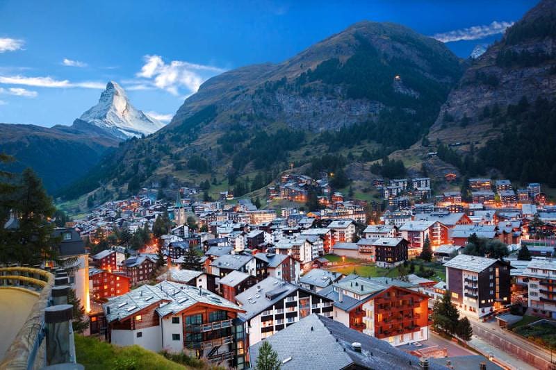 Zermatt village with the peak of Matterhornin the Swiss Alps
