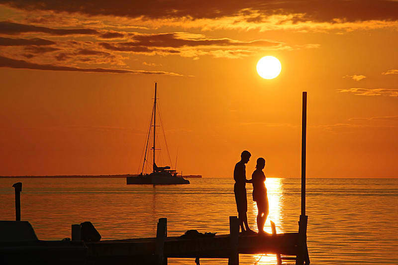 Couple enjoying a romantic sunset in Belize