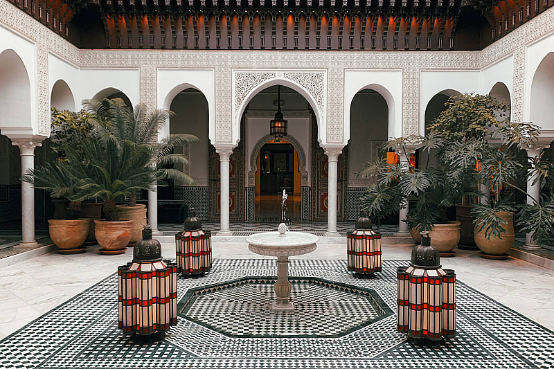 Marrakech, Morocco Luxury riad courtyard in Marrakech, Morocco