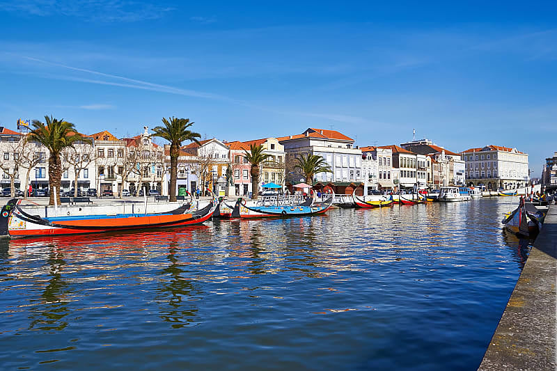 Traditional boats on the canal in Aveiro.