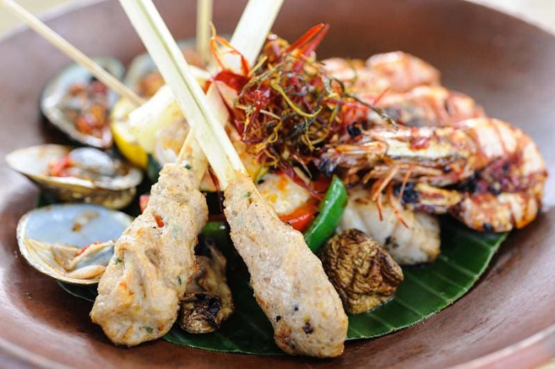 Indonesian-style seafood with grilled fish prawns and clams