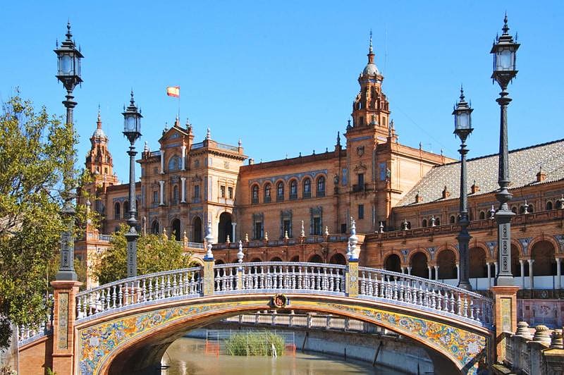 Pedestrian bridge over the canal at Plaza de España in Seville