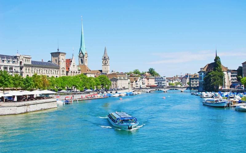 View of old town Zurich at Limmat river