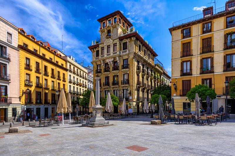 view of the old square in madrid, spain.