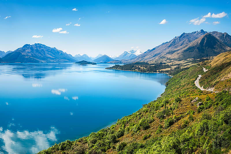 Road to Paradise along Lake Wakatipu in Queenstown, New Zealand Road to Paradise along Lake Wakatipu in Queenstown, New Zealand
