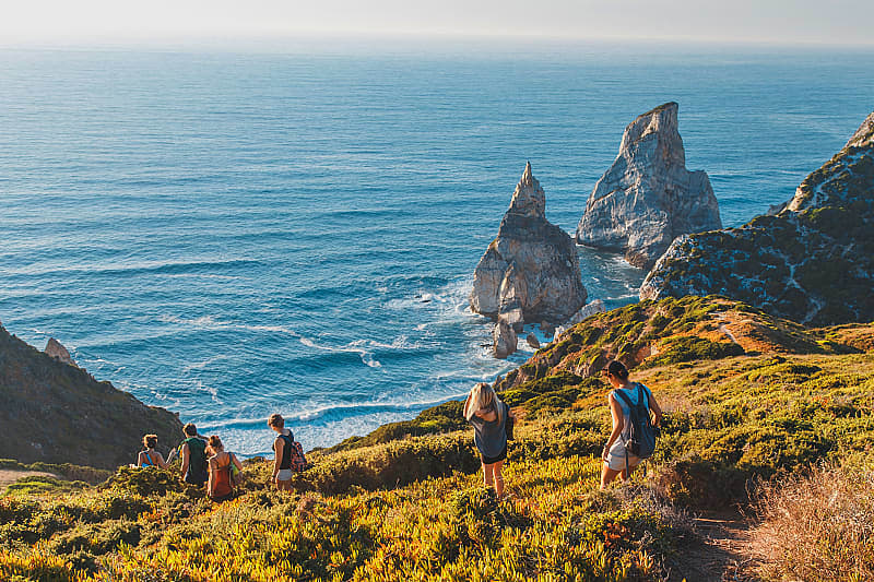 Hiking Cape Roca on the coast in Sintra, Portugal