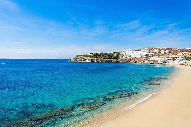 Agios Stefanos beach on the Mykonos island, Greece