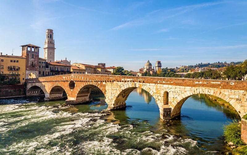 Stone bridge Ponte Pietra in Verona, Italy