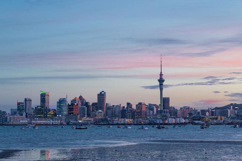 Auckland city sunset view