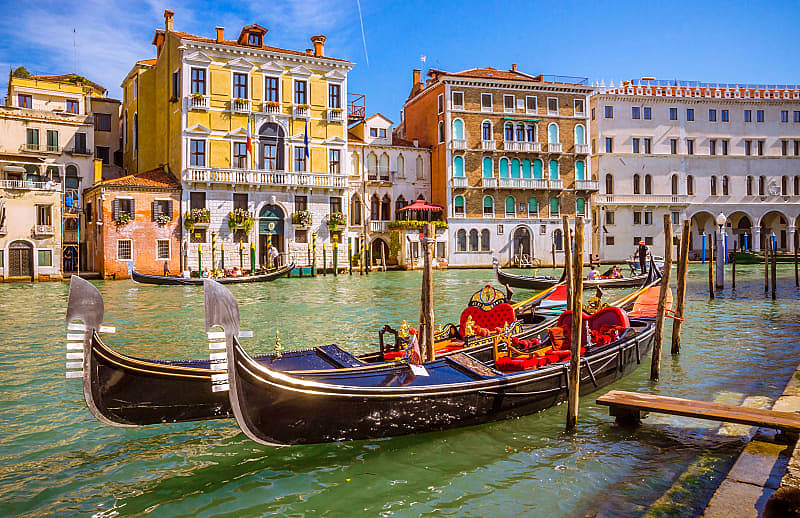Gondolas on the canal in Venice, Italy