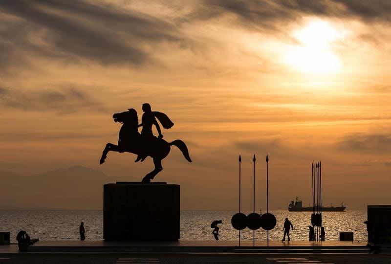 Monument to Alexander the Great on the night embankment, Thessaloniki