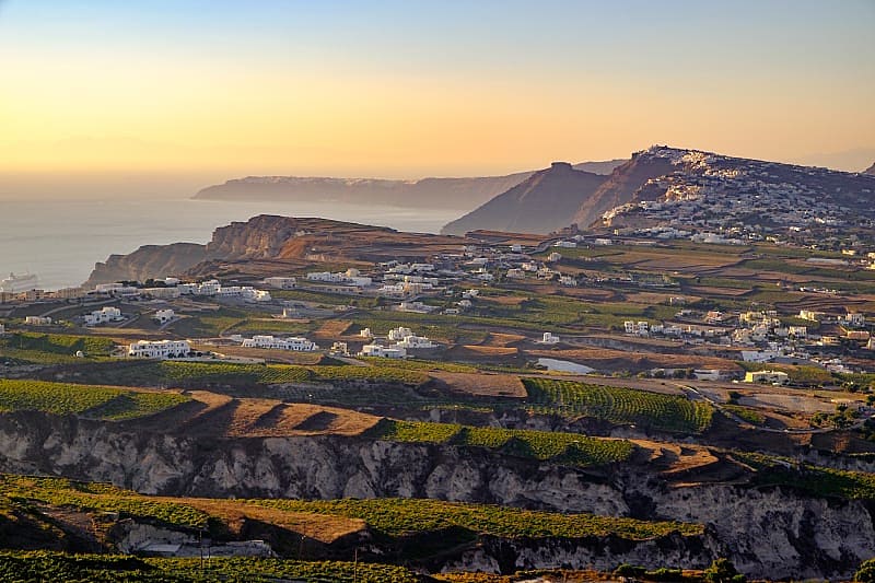 Santorini, Greece Vineyards and countryside on Santorini island in Greece