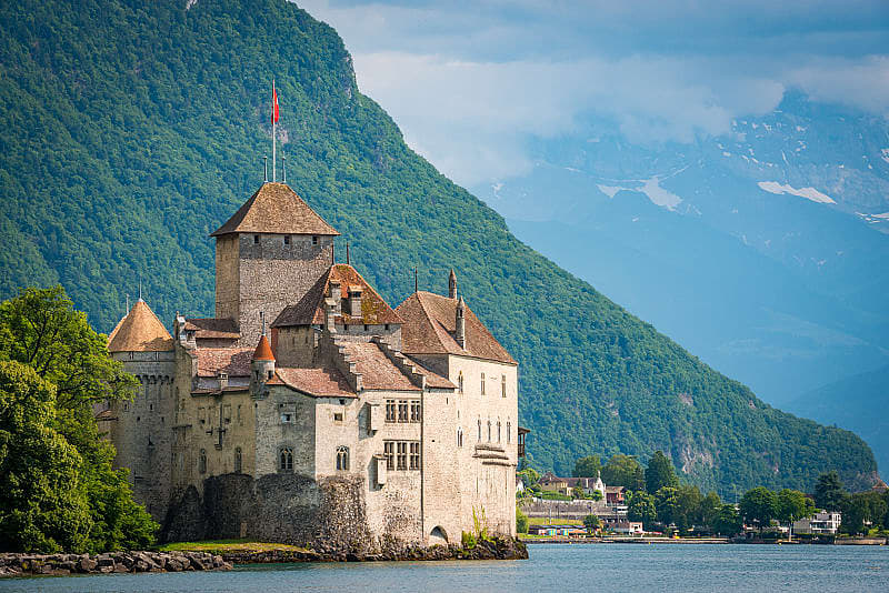 Chillon Castle on lake Geneva