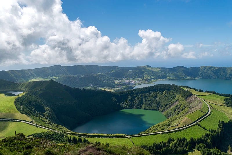 Lake Sete Cidades in a volcanic crater, Sao Miguel, Azores
