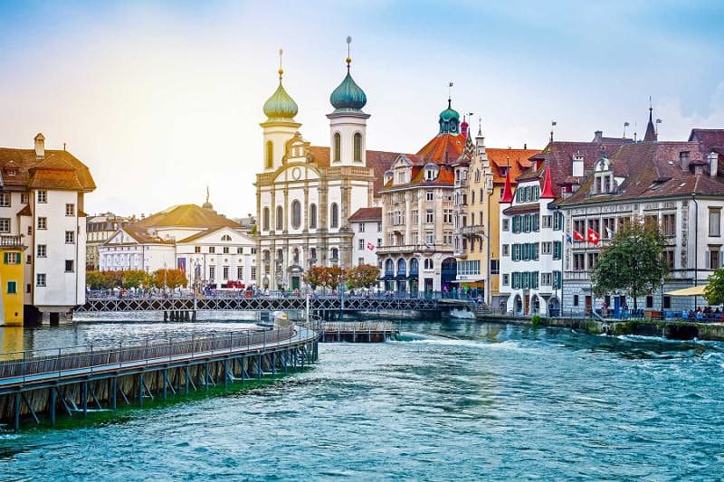 Cityscape of Lucerne in the evening