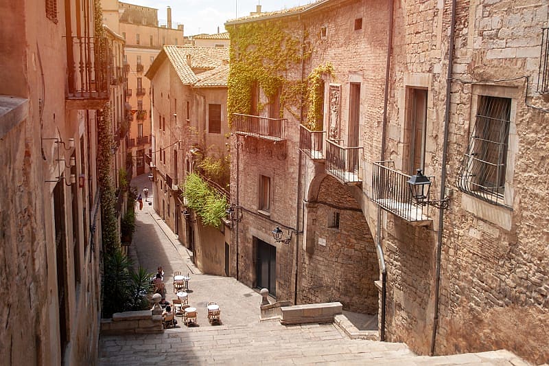 Romantic streets of Girona, Catalonia, as if made for walks only for two