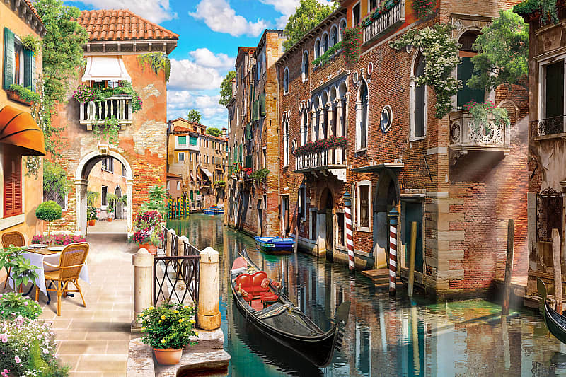 Gondola on a sunny street in Venice, Italy