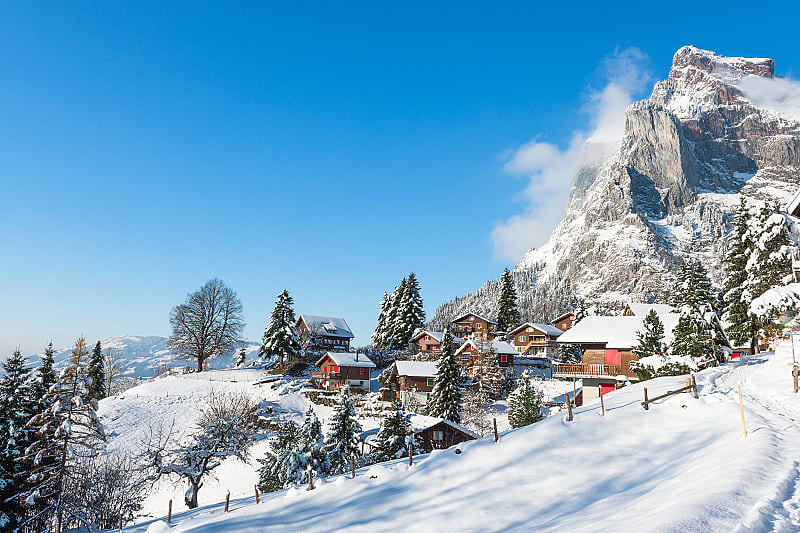Snow-covered slopes and Materhorn mountain, Zermatt, Switzerland