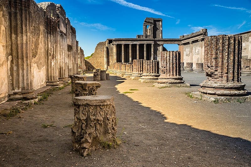 The mysterious ancient Roman city of Pompeii, near Naples, one of the seven wonders of Italy