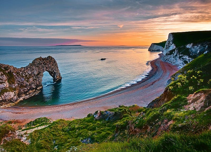 Sunset over Durdle Door on England's Jurassic Coast