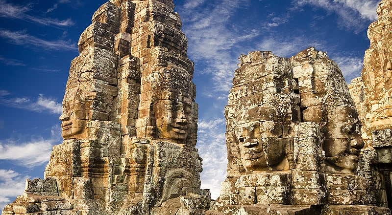 Faces of ancient Bayon Temple At Angkor Wat, Siem Reap