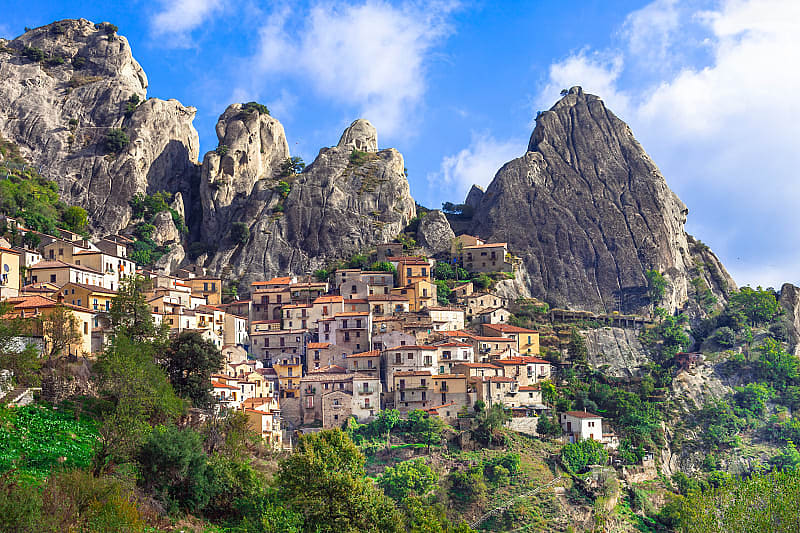 Almost cave dwellings combining Roman customs and the vibrancy of modern life, Potenza, Basilicata, Southern Italy
