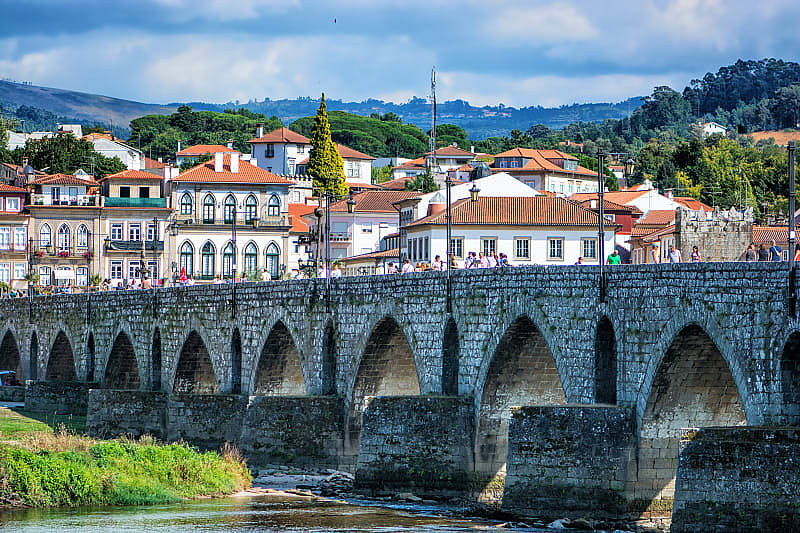 Riverside of Ponte de Lima village in Portugal.