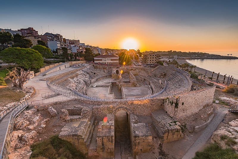 Ruins of Roman amphitheater in Tarragona, Spain