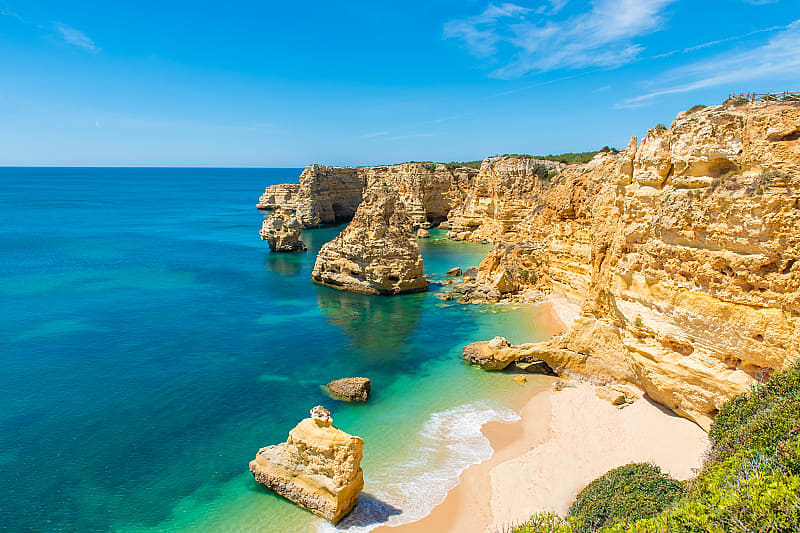 Beautiful Praia da Marinha beach in Algarve, Portugal