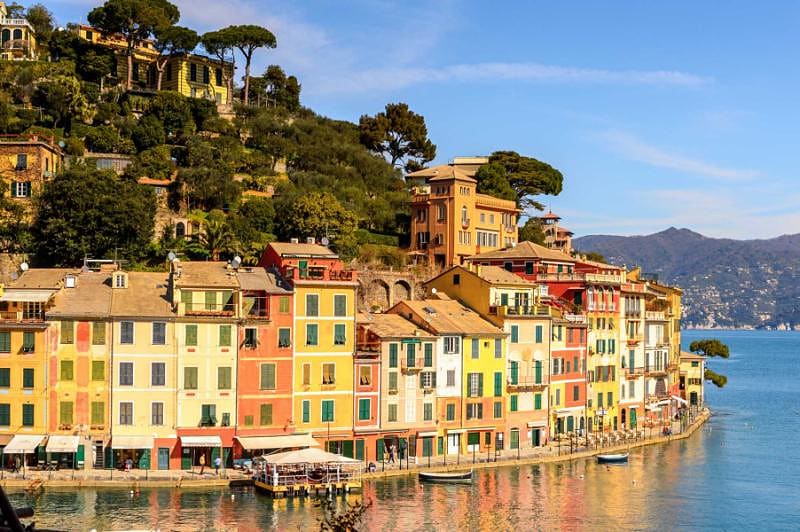 Beautiful houses on the shores of the Ligurian sea. Italy