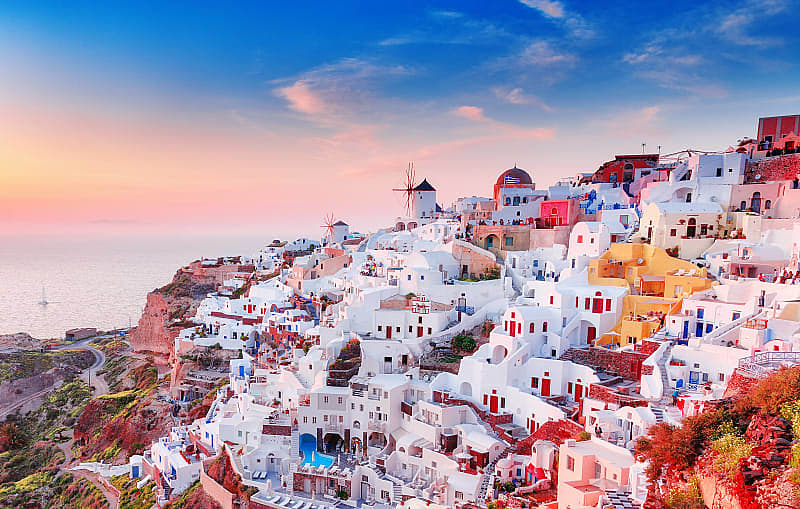 Village of Oia at sunnset in Greece
