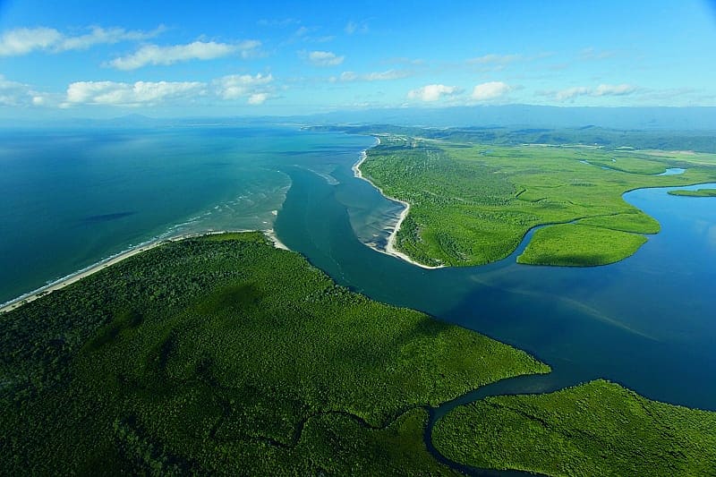Photo courtesy Darren Jew / Tourism Port Douglas and Daintree Aerial view of Daintree River in Daintree National Park, Queensland, Australia