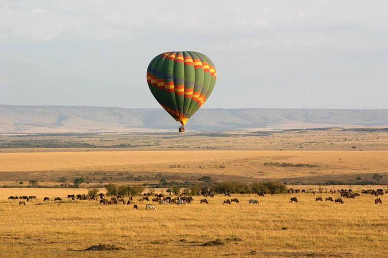 Kruger, Masai Mara and Gorilla Trekking Two-Week Safari Hot air balloon over Masai Mara, Kenya