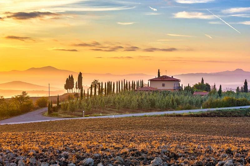 Unusually charming sunset, private villa, Tuscany, Italy