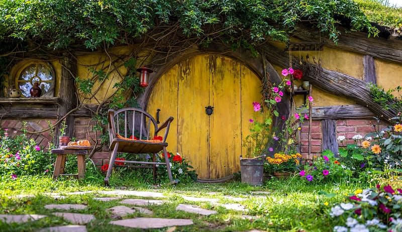 The Hobbiton movie set near Matamata in the North Island of New Zealand.