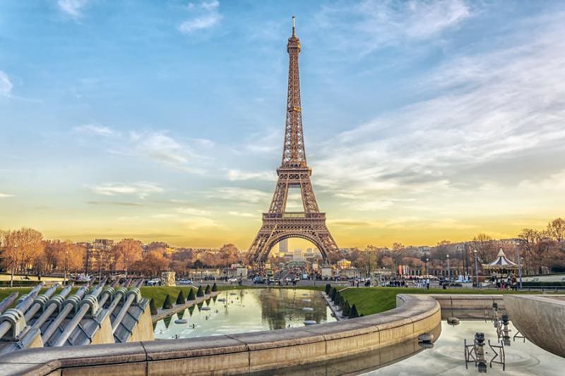 Eiffel Tower at sunset, one of the most romantic places in Europe, Paris, France