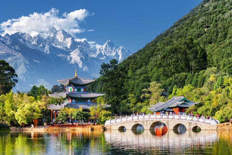Amazing view of the Jade Dragon Snow Mountain and the Black Dragon Pool, Lijiang