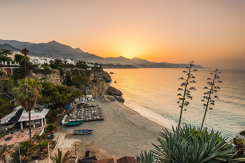 Nerja, Spain Romantic beach sunset in Nerja, Spain.