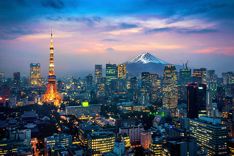 Tokyo skyline with Mt Fuji in Japan.