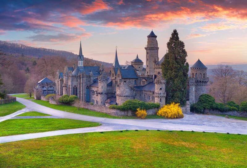Colorful spring sunset in the Wilhelmshohe Castle, Hessen, Kassel