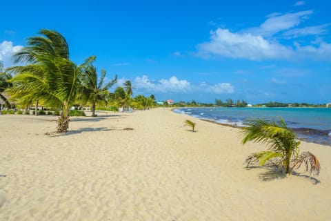 Long stretch of pristine beach in Placencia, Belize