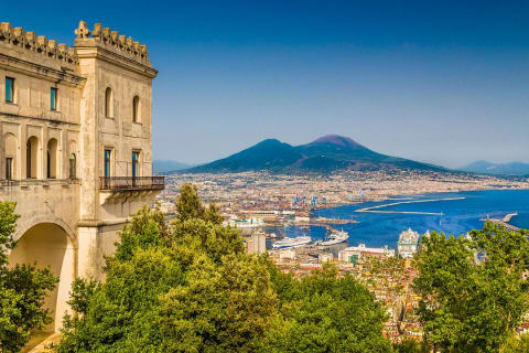 City of Naples with famous Mount Vesuvius in the background 