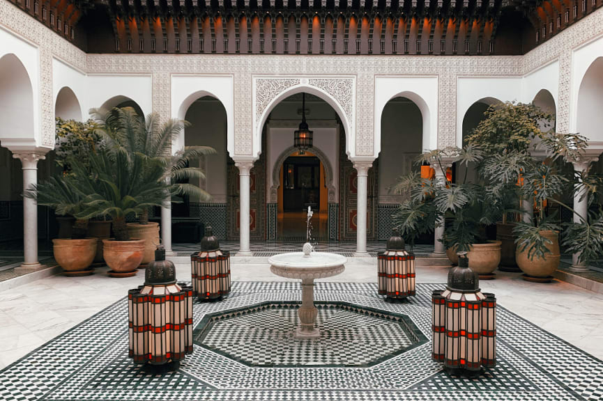 Luxury riad courtyard in Marrakech, Morocco