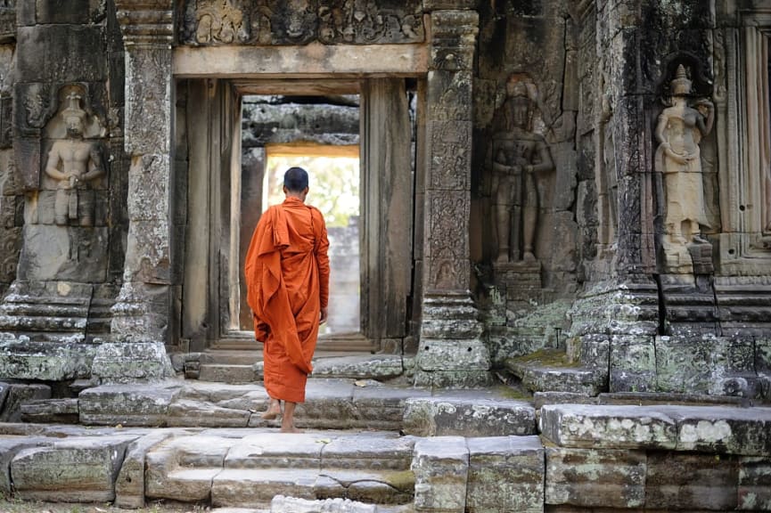 Monk at Banteay Kdei Temple in Angkor Archeological Park in Seim Reap, Cambodia