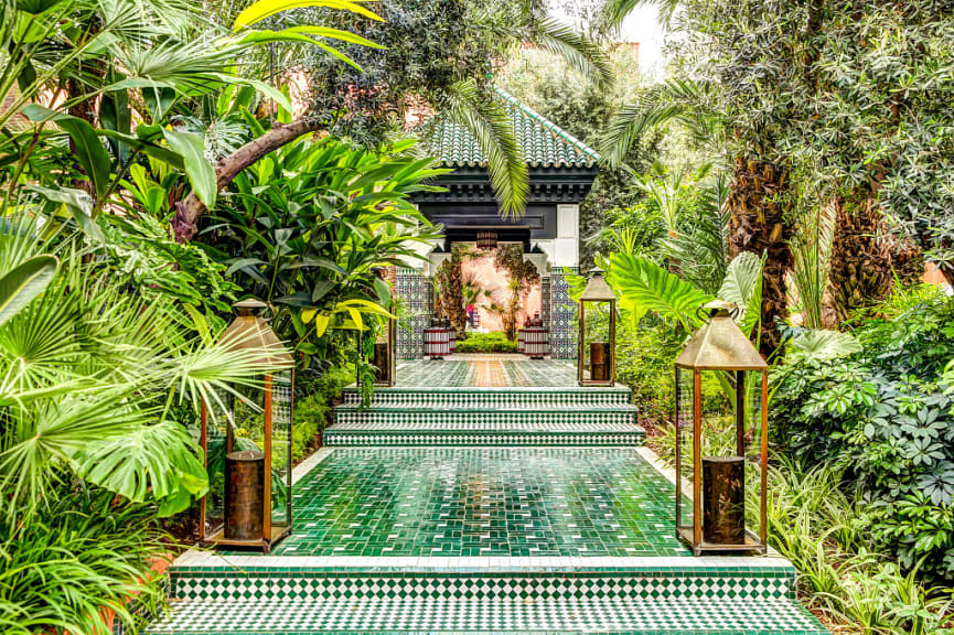 Garden courtyard at La Mamounia in Marrakech, Morocco