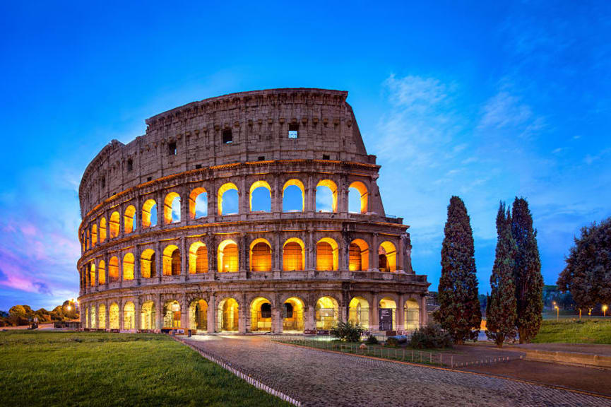 Evening view of the Roman Colosseum.